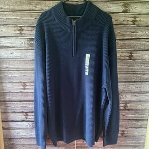 Denver Hayes Men's 1/4-Zip Sweater Size 3XL Blue Waffle-Knit Long-Sleeved NWT